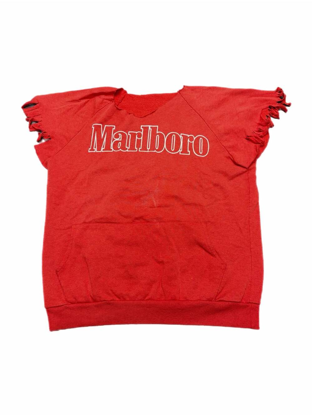 Vintage 90s Marlboro Logo Crewneck Pullover Sweatshirt with Distressed Sleeves